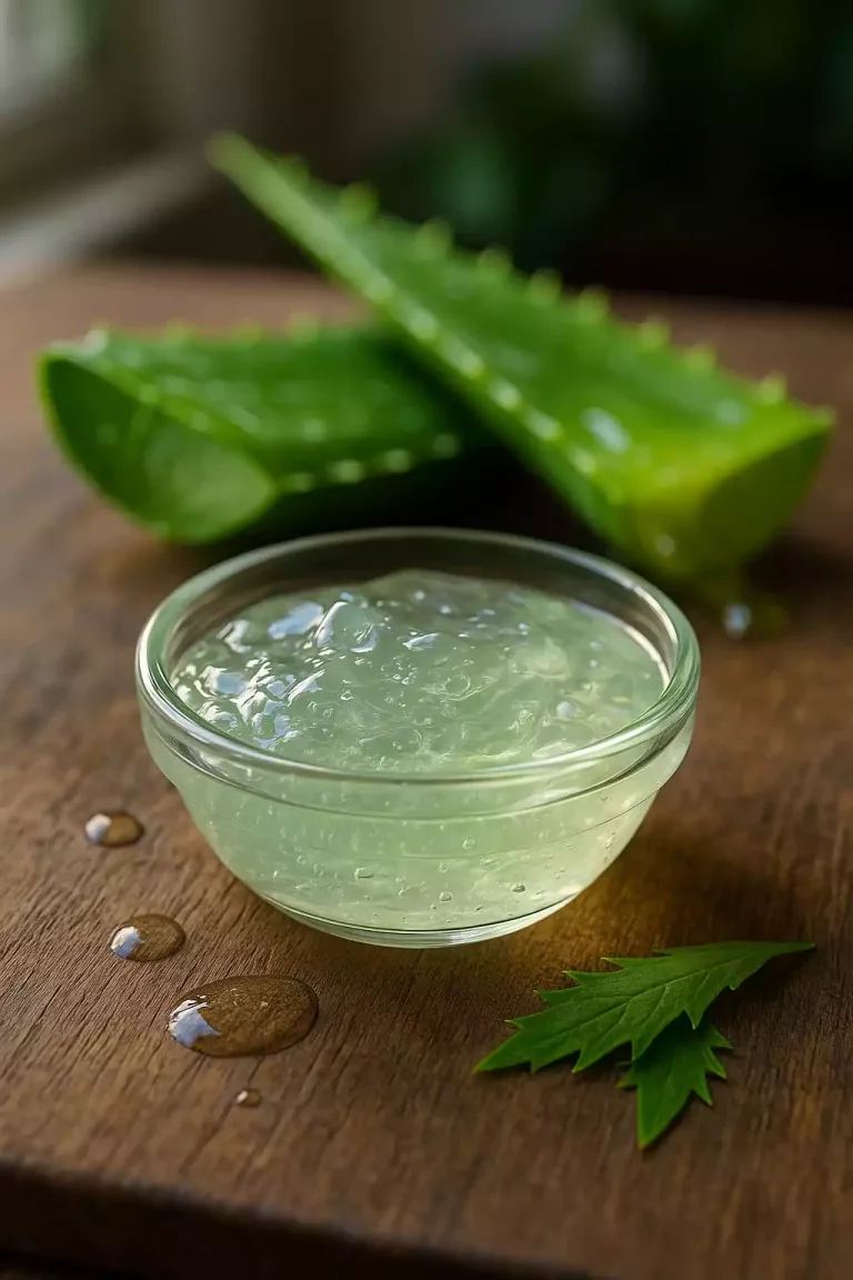 Goutte de gel s’écoulant d’une feuille fraîchement coupée d’aloe vera