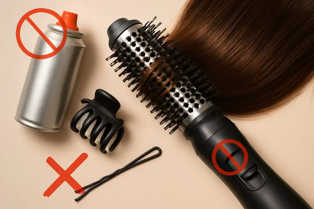 Brushing réalisé avec une brosse soufflante sur cheveux mi-longs